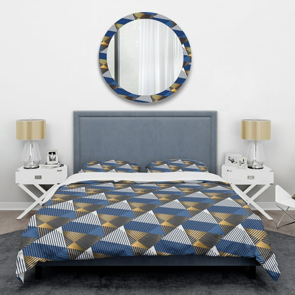 Designart 'Retro Luxury Waves In Gold And Blue V' Mid-Century Modern Duvet Cover Set