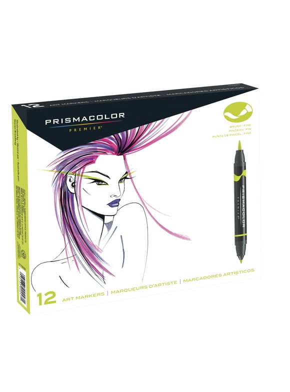 Prismacolor Premier Double-Ended Art Markers, Fine and Brush Tip, Assorted Colors, 12 Count