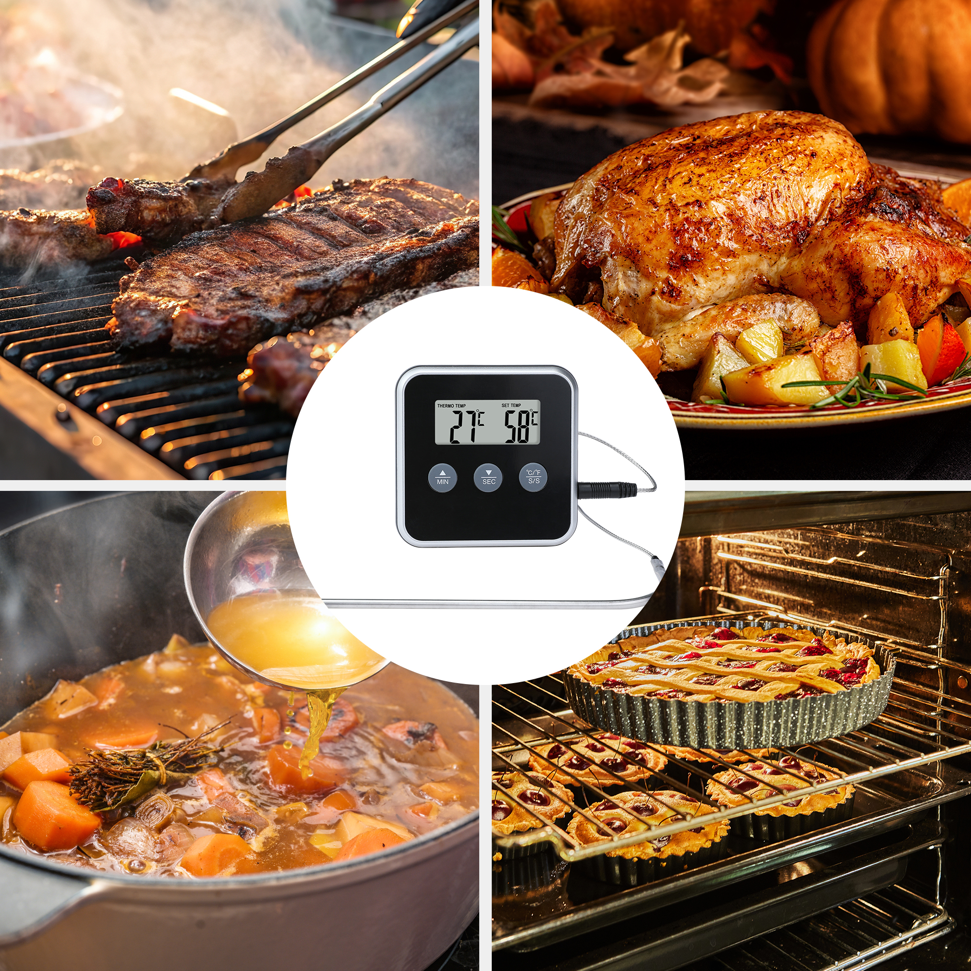 Unique Bargains Digital Meat Instant Read Cooking Thermometer Black