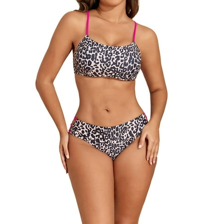 Tankini Set  Women S Slimming Bikini Two Piece Swimsuit Set With Breast Pad Without Brackets Pink Women Fibe Swimwears L