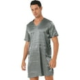 thumbnail image 2 of Kaerm Men's Silk Satin Nightshirt Nightgown Short Sleeve V-neck Casual Loungewear Top Shirt Sleepwear Grey XL, 2 of 7