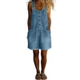 thumbnail image 3 of VBVC Women's Adjustable Straps Denim Short Overalls , Summer Button Down Overalls For Women , Ladies' Rolled Hem Denim Overalls with Pockets,Light Blue,S-3XL, 3 of 7