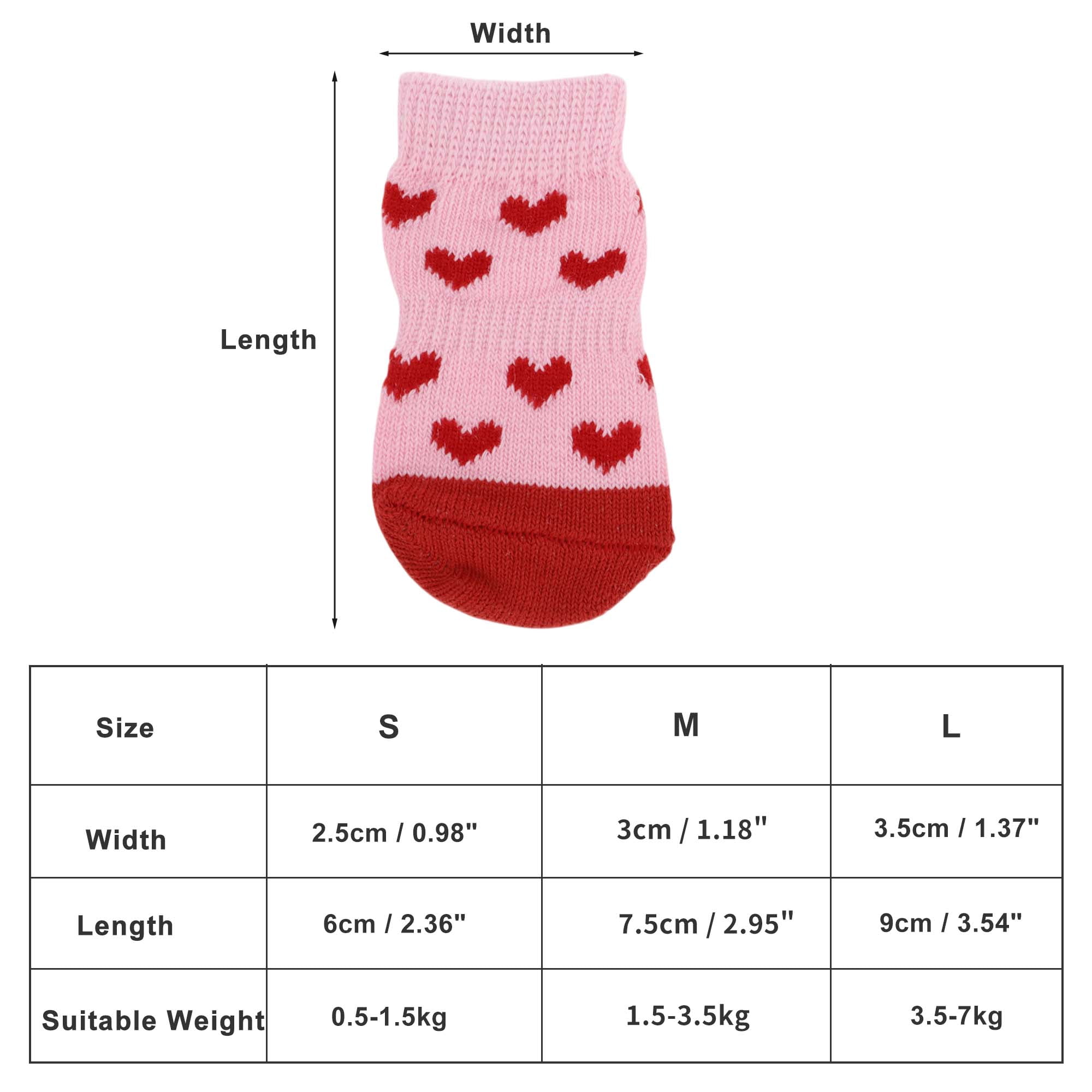 Unique Bargains Dog Socks Non-Slip Heart Pattern Socks 4 Pcs Pink S