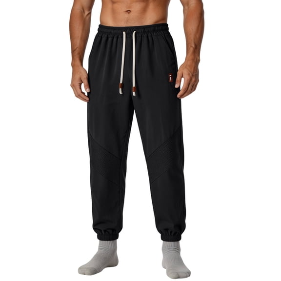 YLSDY Men's Ventilated Mesh Jogger Pants, Elastic Waist Drawstring, Lightweight Athletic Pants for Training Black L