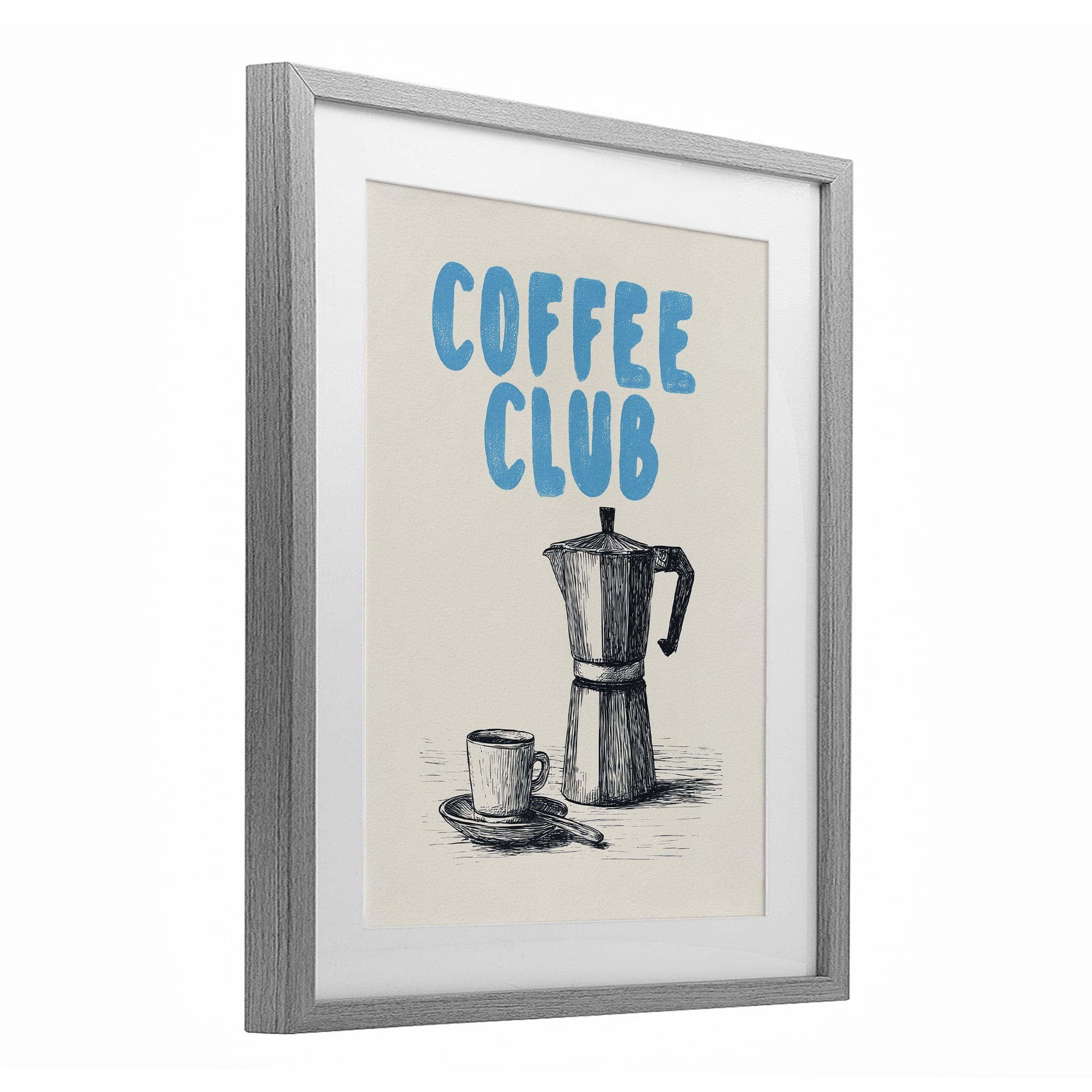 Stupell Industries Coffee Club Retro Drawing Gray Framed Print Under Glass, design by Andreas Magnusson