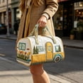 thumbnail image 6 of Boho Patchwork Camper Print Quilted Duffle Bag, Vintage Handmade Weekender Travel Tote for Overnight Trip, Camping, Casual Daily Luggage Storage D, 6 of 8