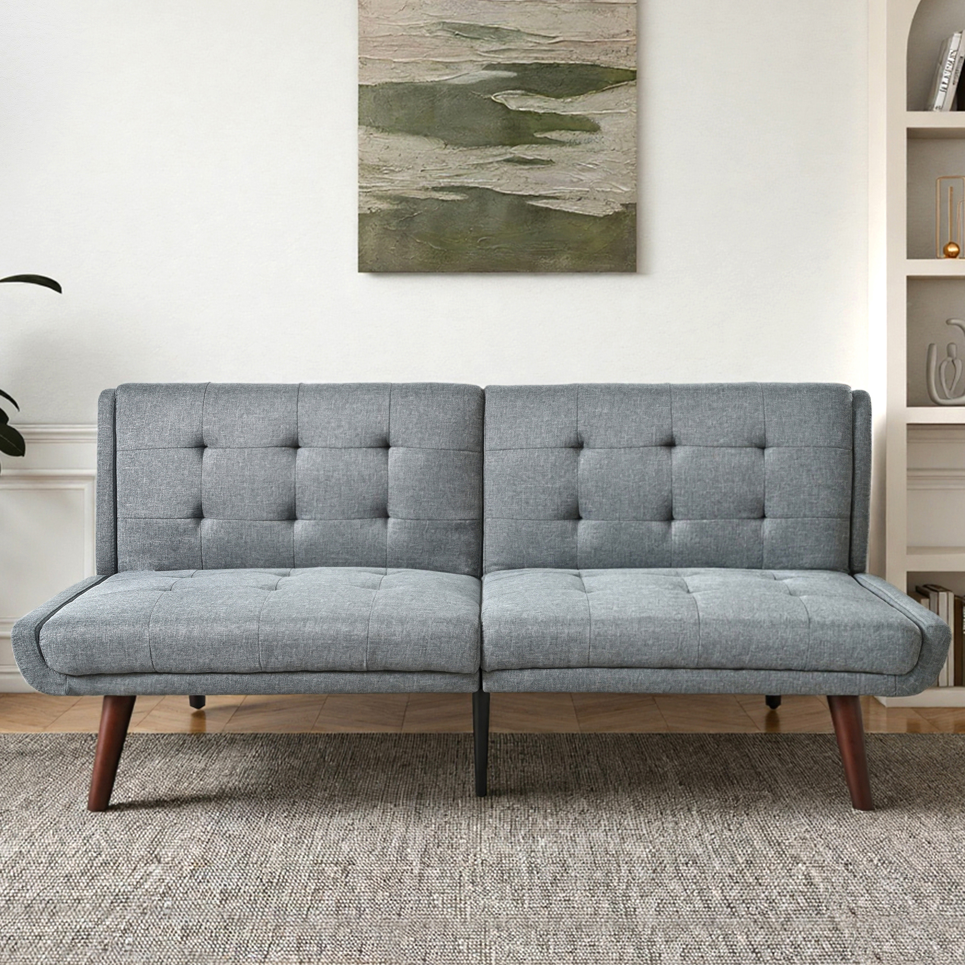 Gewnee 63 Inch 3-in-1 Linen Convertible Sofa Bed for Living Room, Apartment and Bedroom，Grey