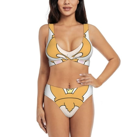 Kdxio Prince Corgi Dog Print Women s 2 Piece High Waisted Wrap Spaghetti Strap Summer Swimsuit Bikini Set-XX-Large