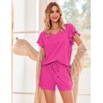 thumbnail image 4 of Ekouaer Women's Pajamas Set Ruffle Sleeves Sleepwear V Neck Comfy 2 Piece Pjs Loungewear Set with Pockets, 4 of 6
