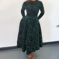 thumbnail image 2 of AURA Women’s Sequin A-Line Dress Round Neck Long Sleeve High Waist Mid-Length Zipper S-XXXL, 2 of 7