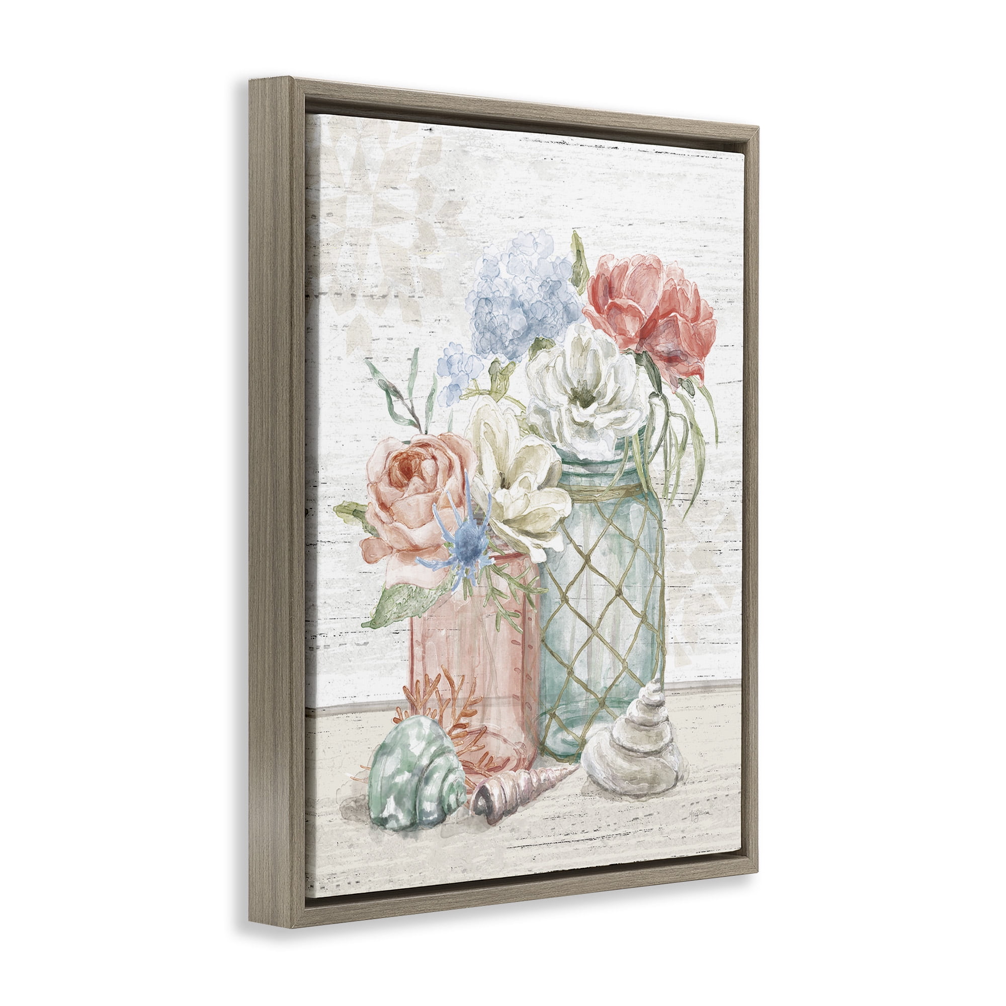 Stupell Industries Relaxed Nautical Jar Bouquets Nature Painting Brown Floater Framed Canvas Art Print Wall Art, 25 x 31
