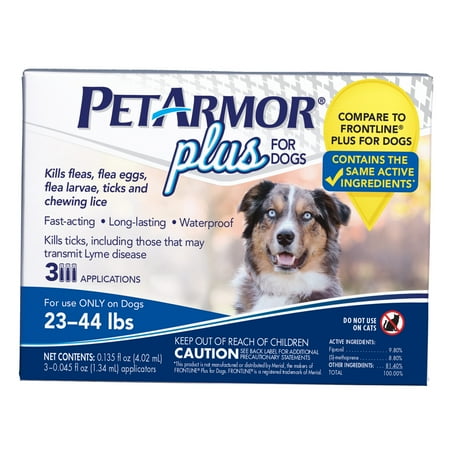 PetArmor Plus Flea & Tick Prevention for Medium Dogs with Fipronil (23 to 44 Pounds), 3 Monthly Treatments
