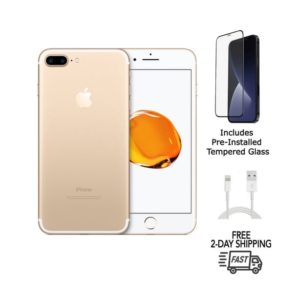 Pre-Owned Apple iPhone 7 Plus (Unlocked) 128GB Gold (A1661) Bundle with Pre-Installed Tempered Glass