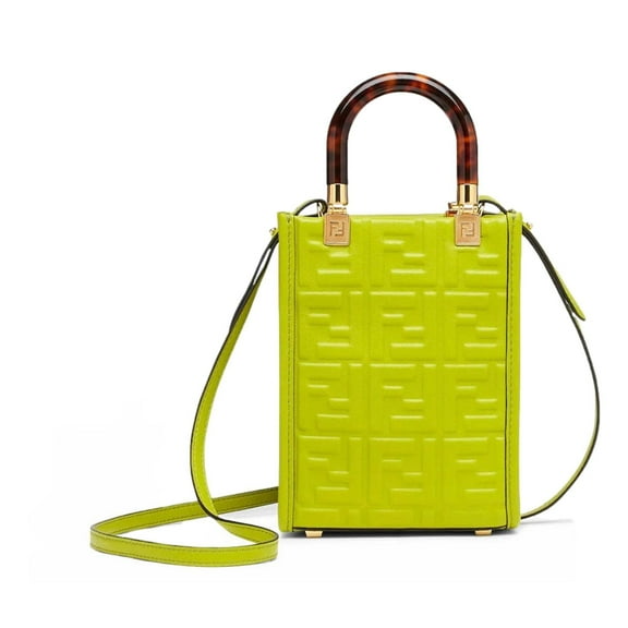 Fendi FF Zucca Mini Sunshine Shopper Leather Crossbody Bag, Green