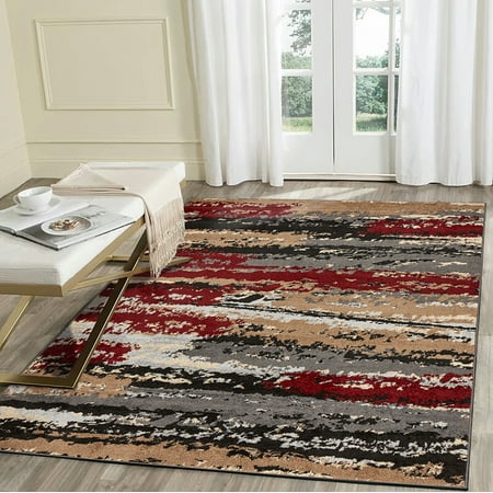Gray Reid LR Home Infinity 5x7 Red Black Cream Gray Brown Multi Abstract Distressed Indoor Contemporary Modern Area Rug - 5 ft. 2 in. x 7 ft. 2 in. ()