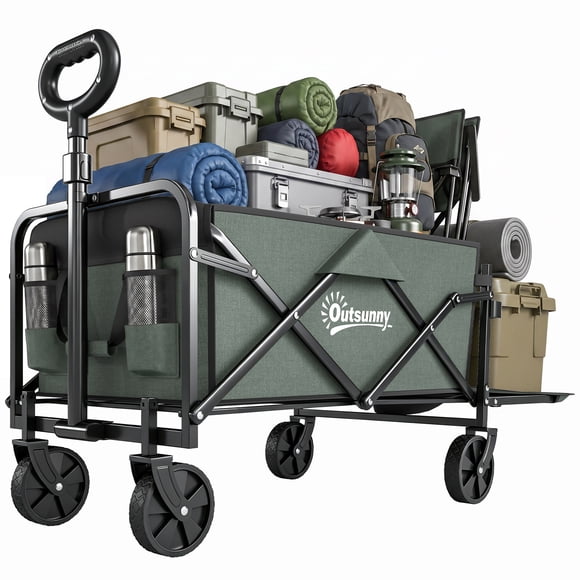 Outsunny Wagon Cart Foldable, 72L & 198 LBS Capacity for Garden, Green