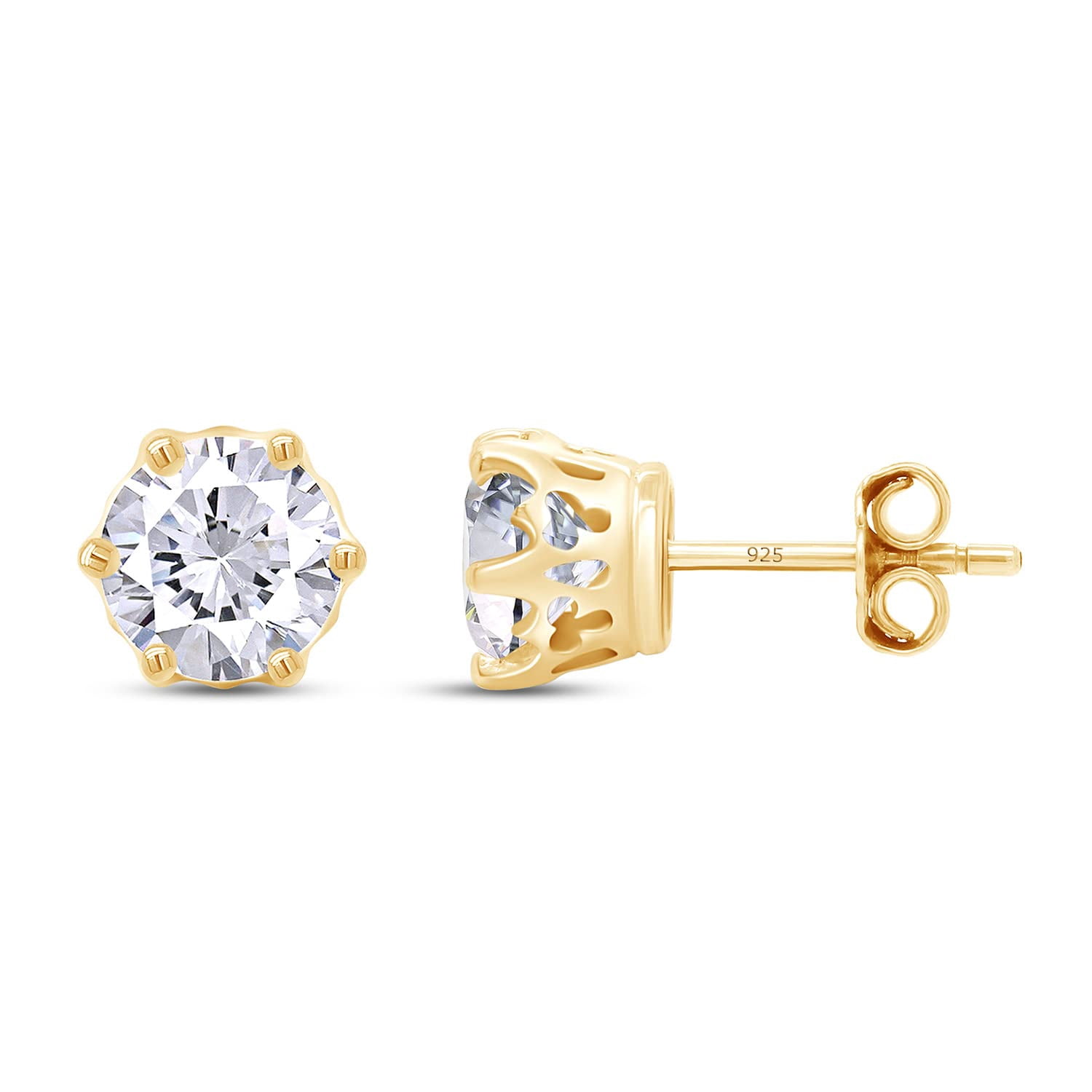 2 Carat 6.5MM Lab Created Moissanite Stud Earring In 18K Yellow Gold Over Sterling silver