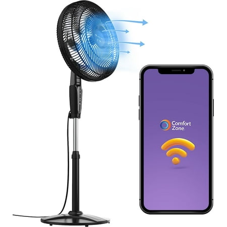 

Comfort Zone 18 Smart WiFi 3-Speed Oscillating Stand Fan Wall-Mountable Compatible with Alexa Voice Control Full- Timer and Tri-Curve Technology to Reduce Turbulence and Noise