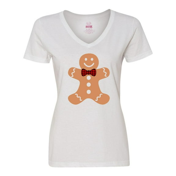 Inktastic Cute Gingerbread Man with Red Plaid Bowtie Women's V-Neck T-Shirt