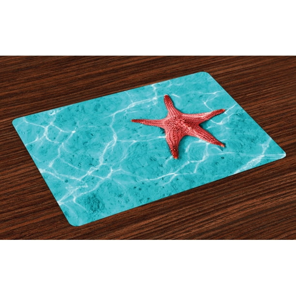 Starfish Placemats Set of 4 Red Starfish in the Vibrant Blue Water Sun