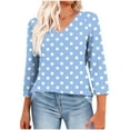 thumbnail image 2 of VgaVtl V-Neck T-Shirts Women 3/4 Sleeve Tops for Women Plus Size Leisure Daytime Soft Classic Fit Polka Dots Shirts,Blue 3XL, 2 of 8