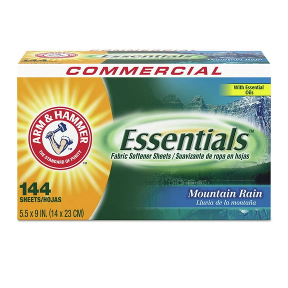 Arm & Hammer Essentials Mountain Rain Fabric Softener Sheets, 144 Count (Pack of 6)