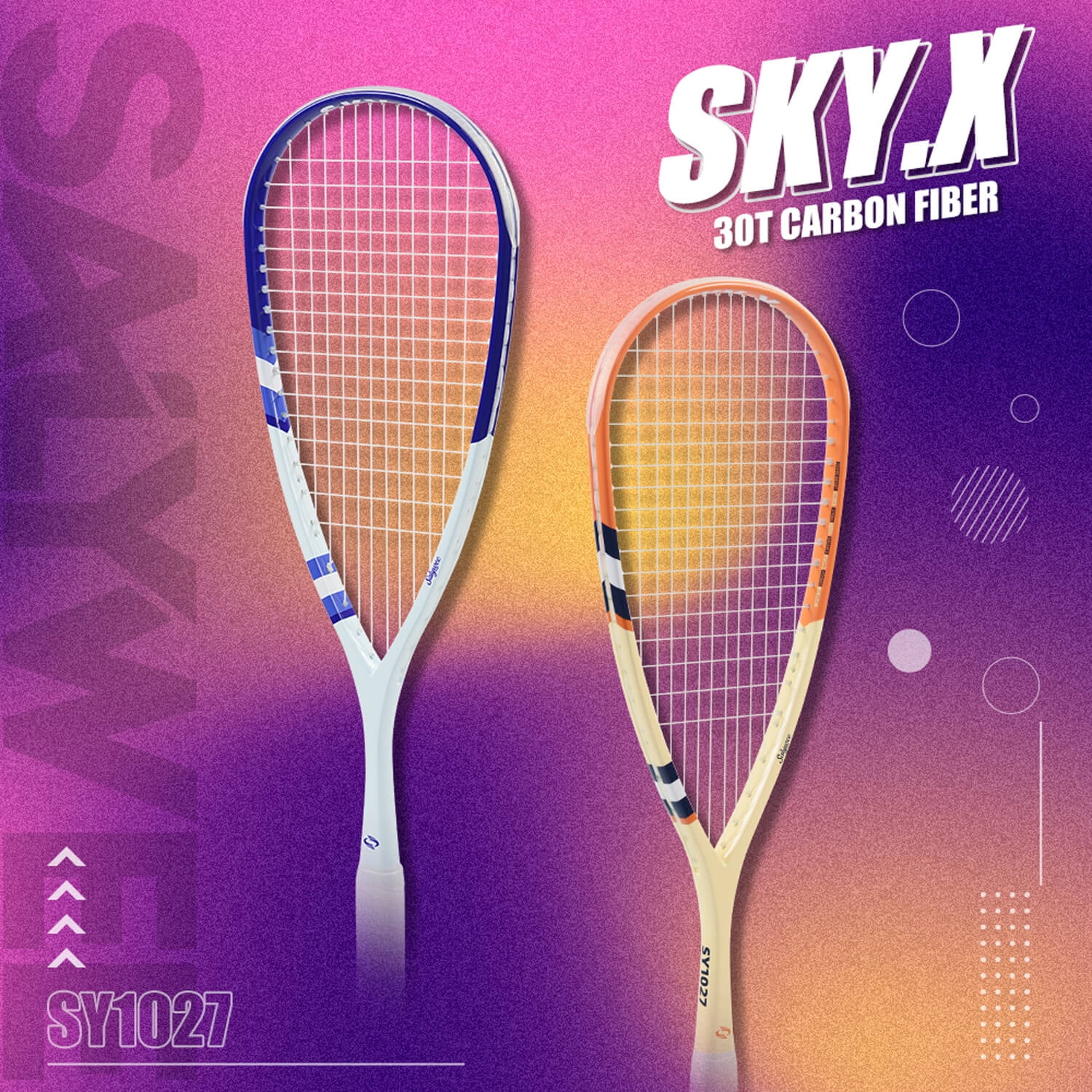 SALYWEE SKY.X Pro-Grade 30T Full Carbon Squash Racket Set | 149g Ultra-Light+3D Textured Design | 12x17 String Pattern | Anti-Twist Frame | Racket Bag, Shock Absorber, 2 Grip Tapes - Premium Blue