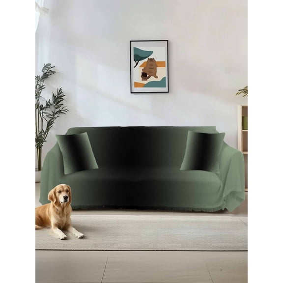 Sage Green Black Ombre Couch Cover for 2 Cushion Sofa, Gradient Contemporary Abstract Art Washable Loveseat Sofa Covers Slipcover for Sectional Sofas L-Shaped, Couch Throw Cover 71"x118"