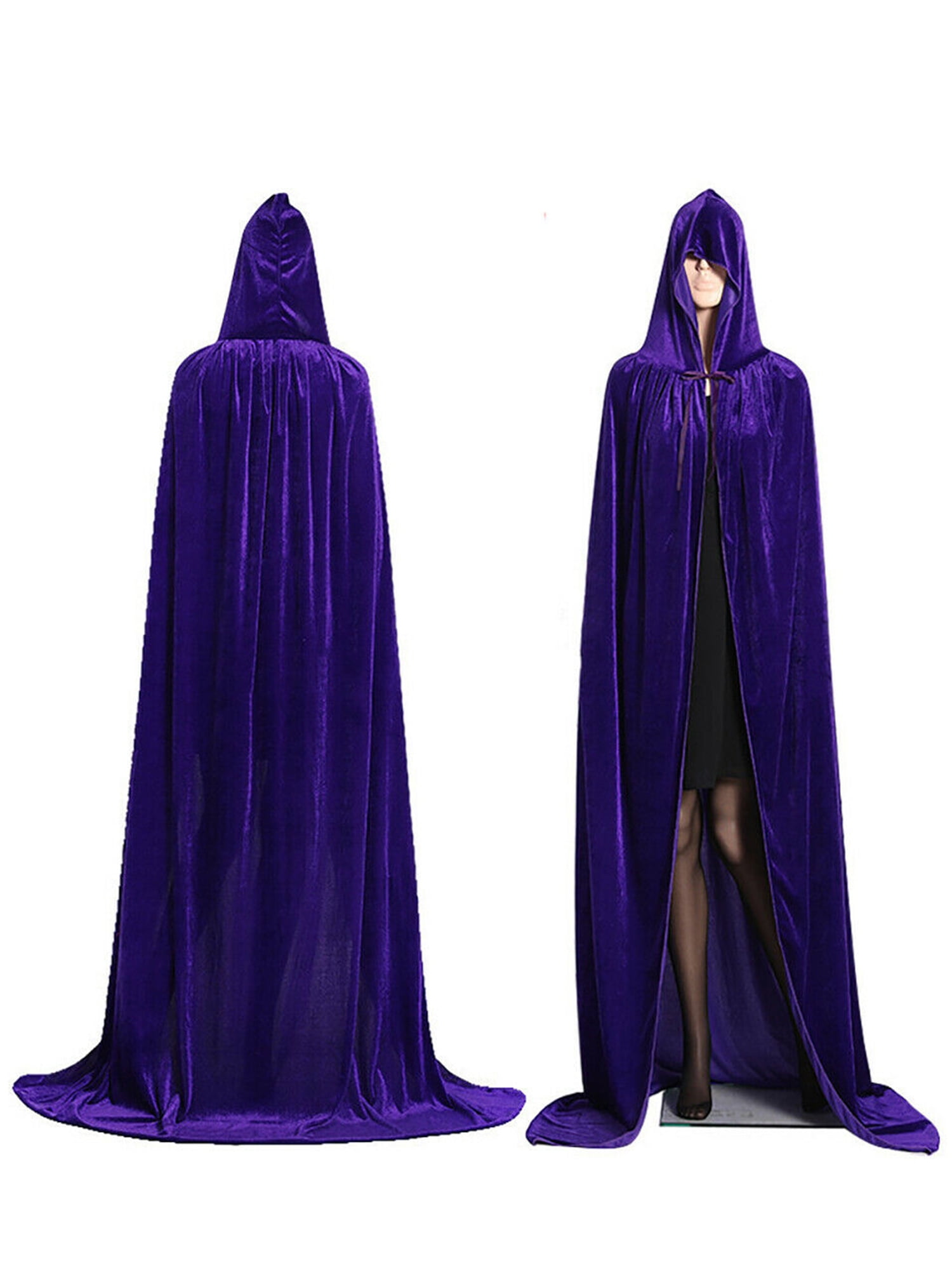 Adult Halloween Velvet Cloak Hooded Medieval Costume Witch Vampire