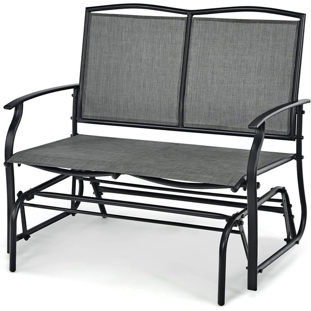 2-Person Patio Glider Bench, Outdoor Rocker Glider Loveseat Chair W/Heavy-Duty Steel Frame, Breathable Seat Fabric, Rocking Lounge Chair for Poolside, Garden, Backyard (Grey)