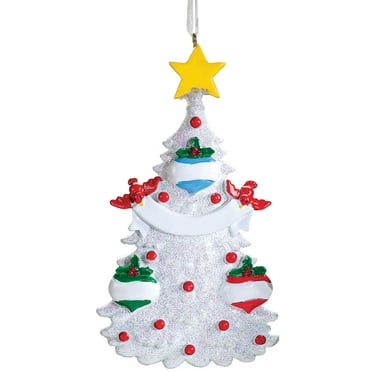 White Glitter Tree Ornament, Family of 3