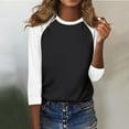 thumbnail image 6 of YYAPAYZB Tops for Women 2024 Summer Basic Crewneck Tee Casual 3/4 Length Sleeve Tops Classic Patchwork Printed Blouse, 6 of 7