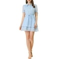 thumbnail image 1 of INSPIRE CHIC Robe pour Femme Col Peter Pan Poignets à Volants Robe Trapèze à Étages S Bleu, 1 of 7