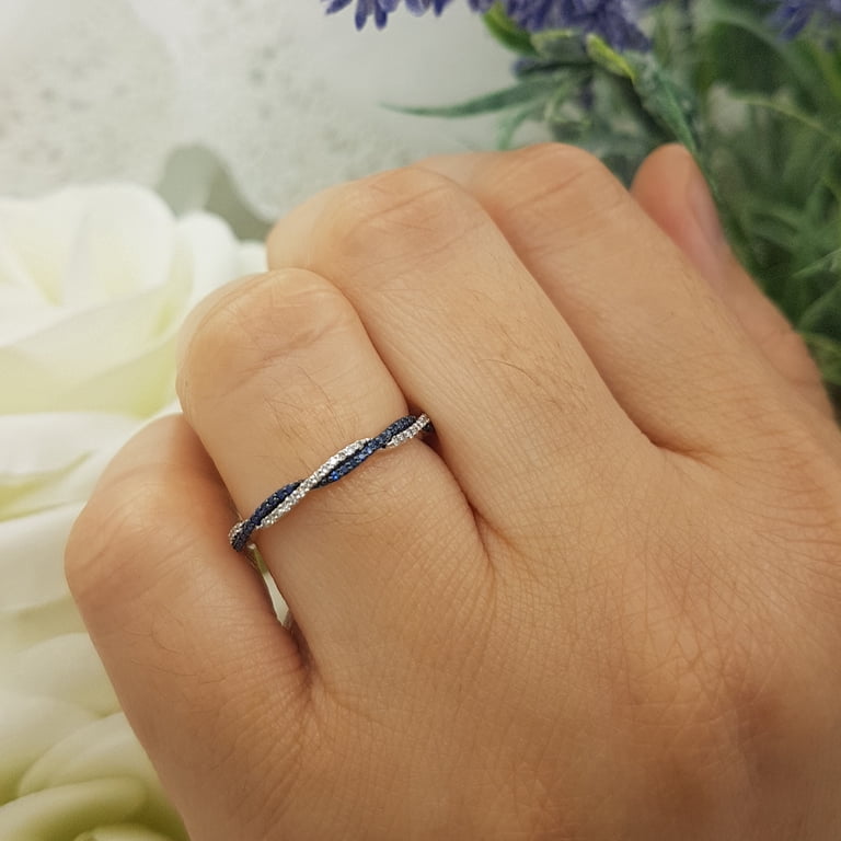 Round Ruby Five Stone Wedding Band In 10K White Gold - Anniversary Stackable Ring For Women, Size 8