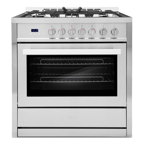 Cosmo 36 in. Nebula Collection 3.8 cu. ft. Gas Range, 5 Burners, Rapid Convection Oven, Cast Iron Grates in Stainless Steel