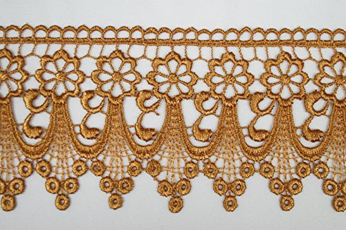 5/8"~5-1/8" Wide Orange Floral Embroidered Venice Lace Guipure Trim by Yard