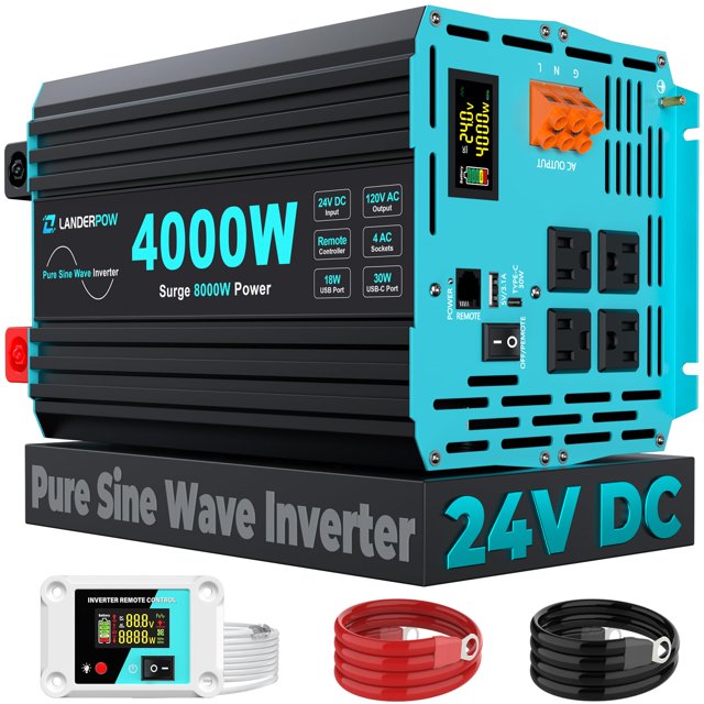 Inversor de corriente LANDERPOW de 4000 W, 24 V CC a 120 V CA, onda sinusoidal pura
