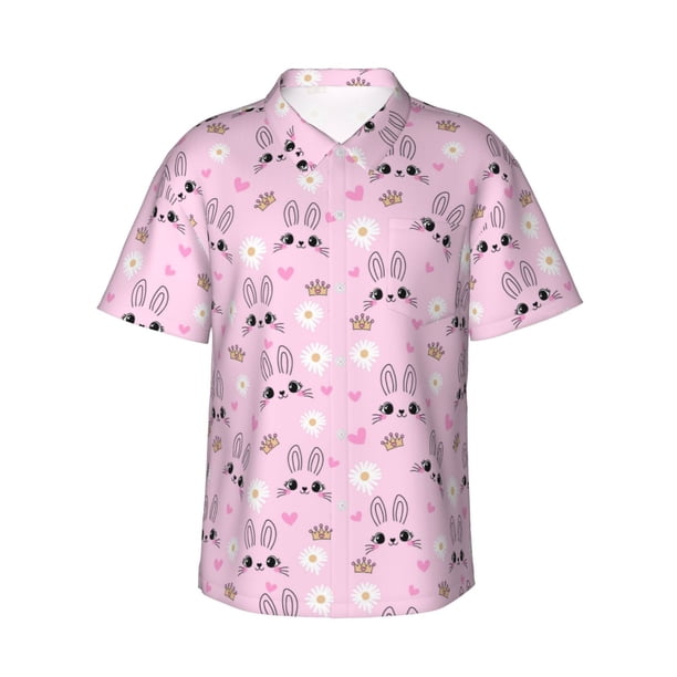 Fotbe Rabbit Face Camisa Hawaiana para Hombre Unisex – Camisa Casual de Verano con Botones de Manga Corta de Algodón y Lino,XX-Large