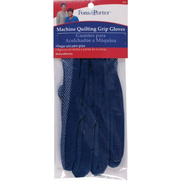 Dritz Fons & Porter 7855 Machine Quilting Grip Gloves, Blue, Size