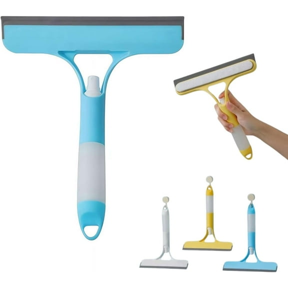 3 in 1 Spray Squeegee– Double-Sided Scrubber with Spray Bottle & Scraper – Portable Car, Home, Kitchen Window & Mirror Cleaner Tool (Blue)