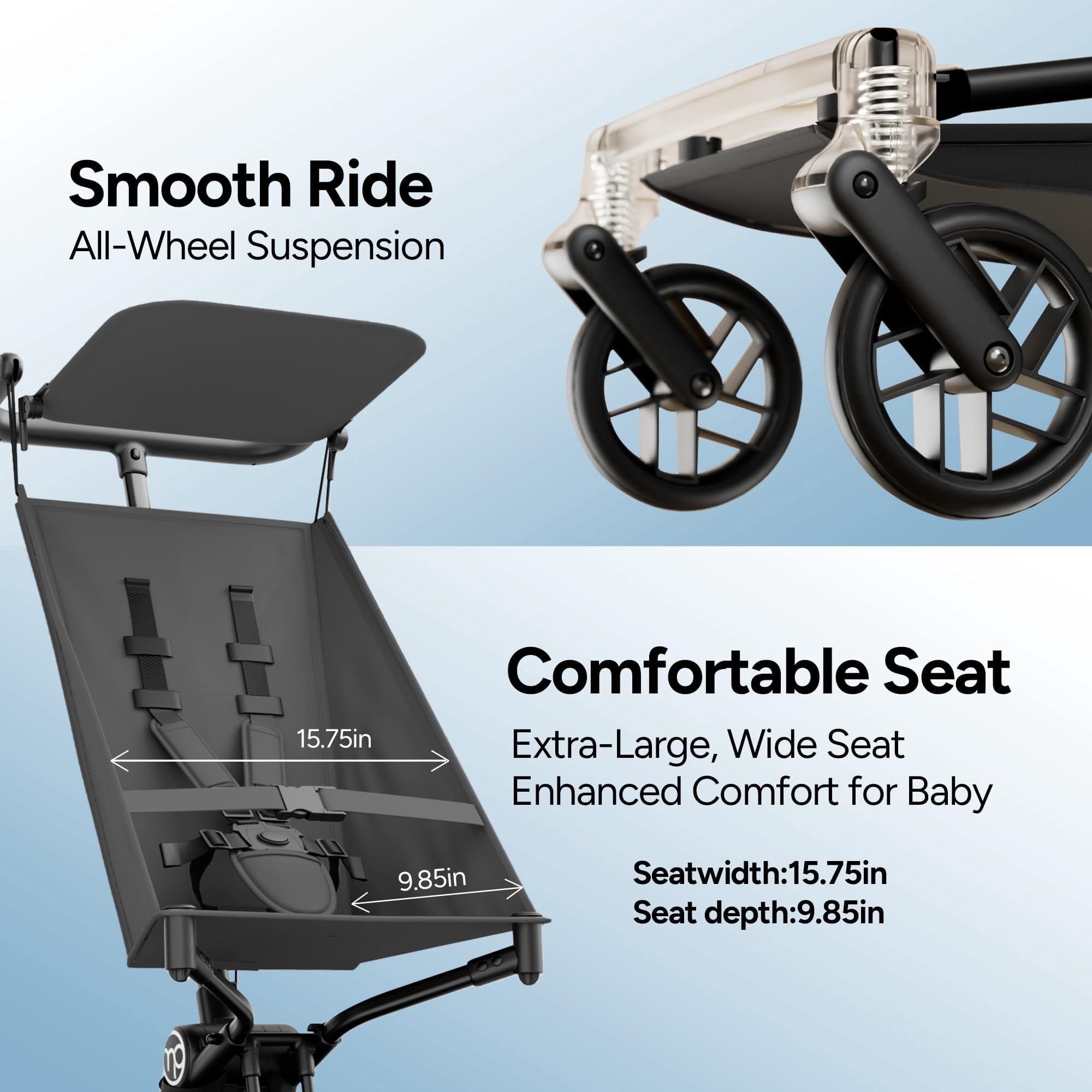 Mompush Jeto Lightweight Travel Stroller, Ultra-Compact One-Hand Fold, for Ages 6–36 Months, Gray, 10.1LB, Unisex