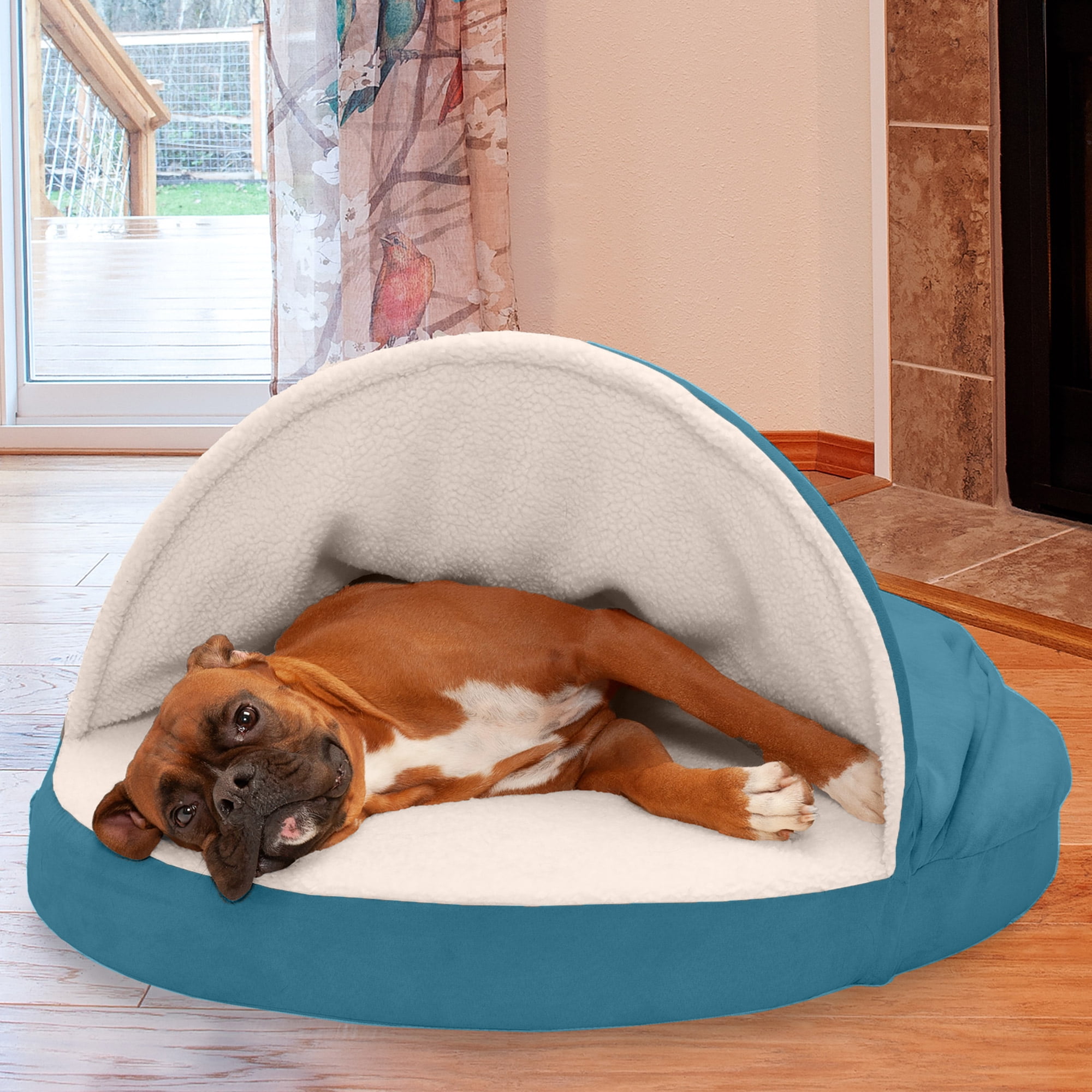 FurHaven Pet Products Faux Sheepskin Orthopedic Snuggery Burrow Pet Bed for Dogs & Cats - Espresso, 35