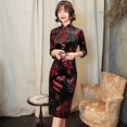thumbnail image 2 of Cheongsam de otoño e invierno con cuello alto de terciopelo, cheongsam de estilo chino ajustado, traje noble para actuación, 2 of 6