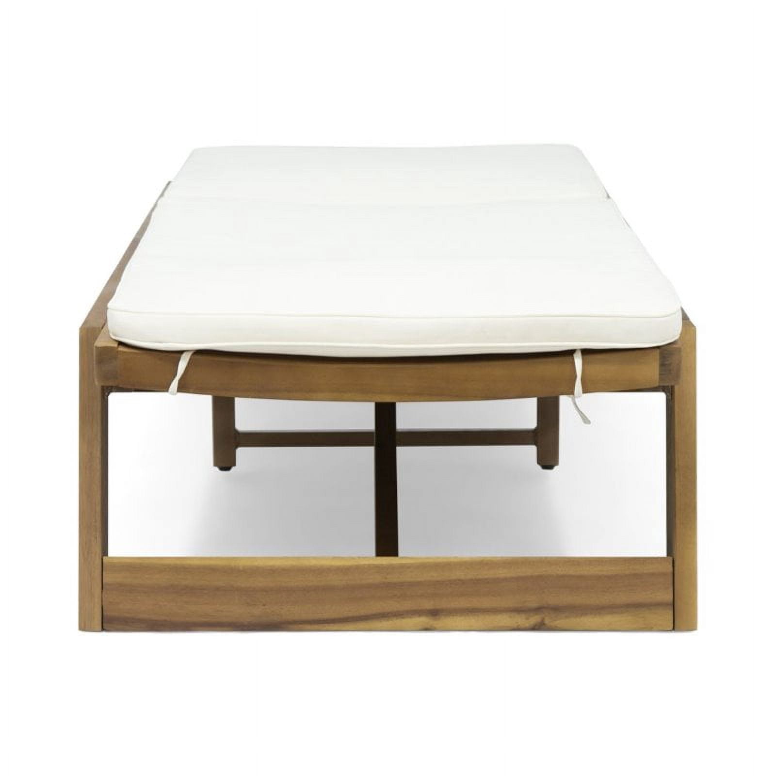Cullen Outdoor Acacia Wood Chaise Lounge and Cushion Set, Teak and Cream