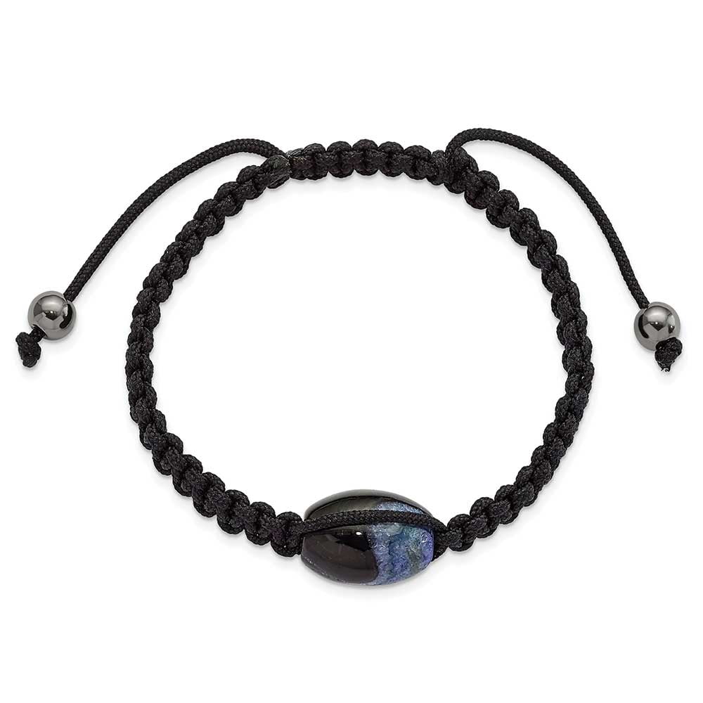 13x19mm Blue Crystal Agate w/ Hematite Beads Black Cord Bracelet BF2116