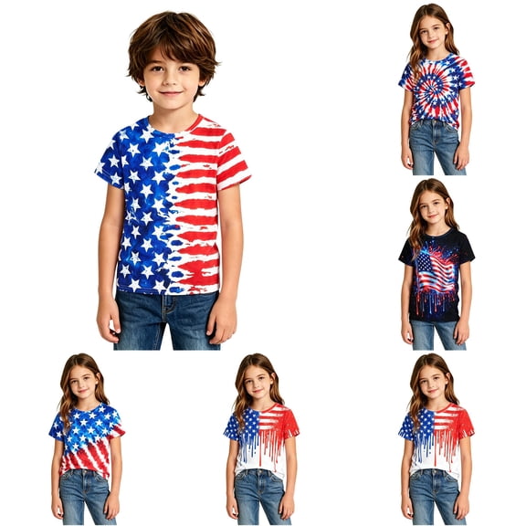JAJAHO Kids Patriotic T Shirts For Boys Girls 4Th Of July 250 Years Anniversary USA Short Sleeve Tees Red White And Blue Tops 1-13Y