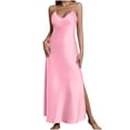 thumbnail image 3 of RongHuan Women's Long Satin Slip Dress Nightgowns Adjustable Strap Midi Dress Silky Gown V Neck Dresses, 3 of 9