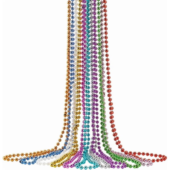 1 Box 11Pcs 11 Colors Mardi Gras Beads Necklaces 81cm Resin Round Metallic Beaded Ball Chain St. Patricks Festival Parade Throws Carnival Necklace