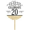 20th Birthday / Anniversary Novelty Burlap Cupcake Decoration Picks -12pack