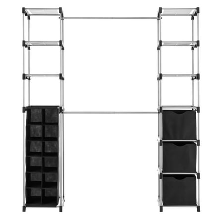 Whitmor Deluxe Double Rod Adjustable Closet Systems, Metal with Plastic Connectors, Silver and Black